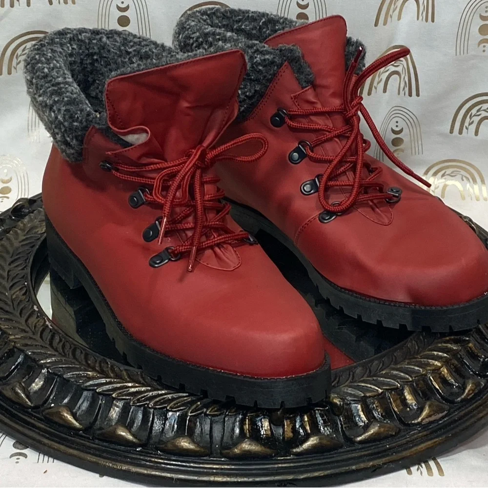 Red Women's Boots with Gray Lining